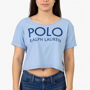 Polo‎ Ralph Lauren blue oversized cropped logo t-shirt women's small